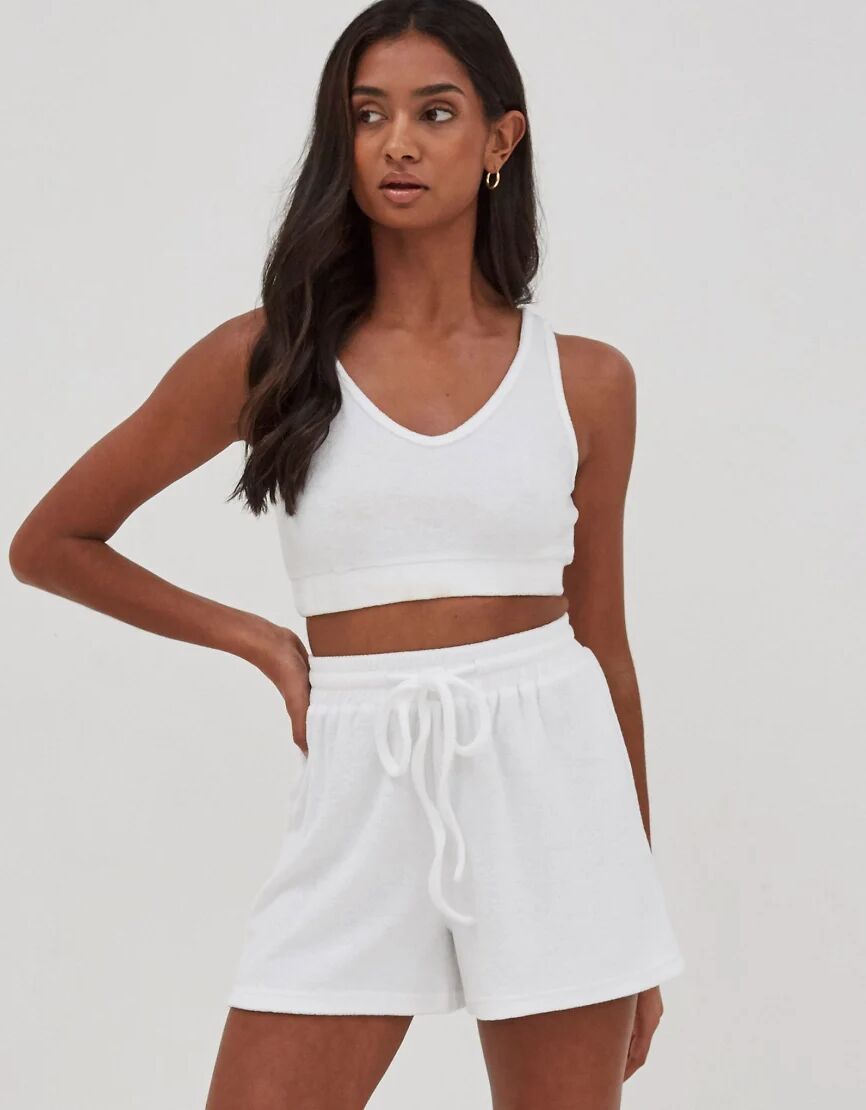 4th & Reckless Bay towelling crop top co-ord in white  White