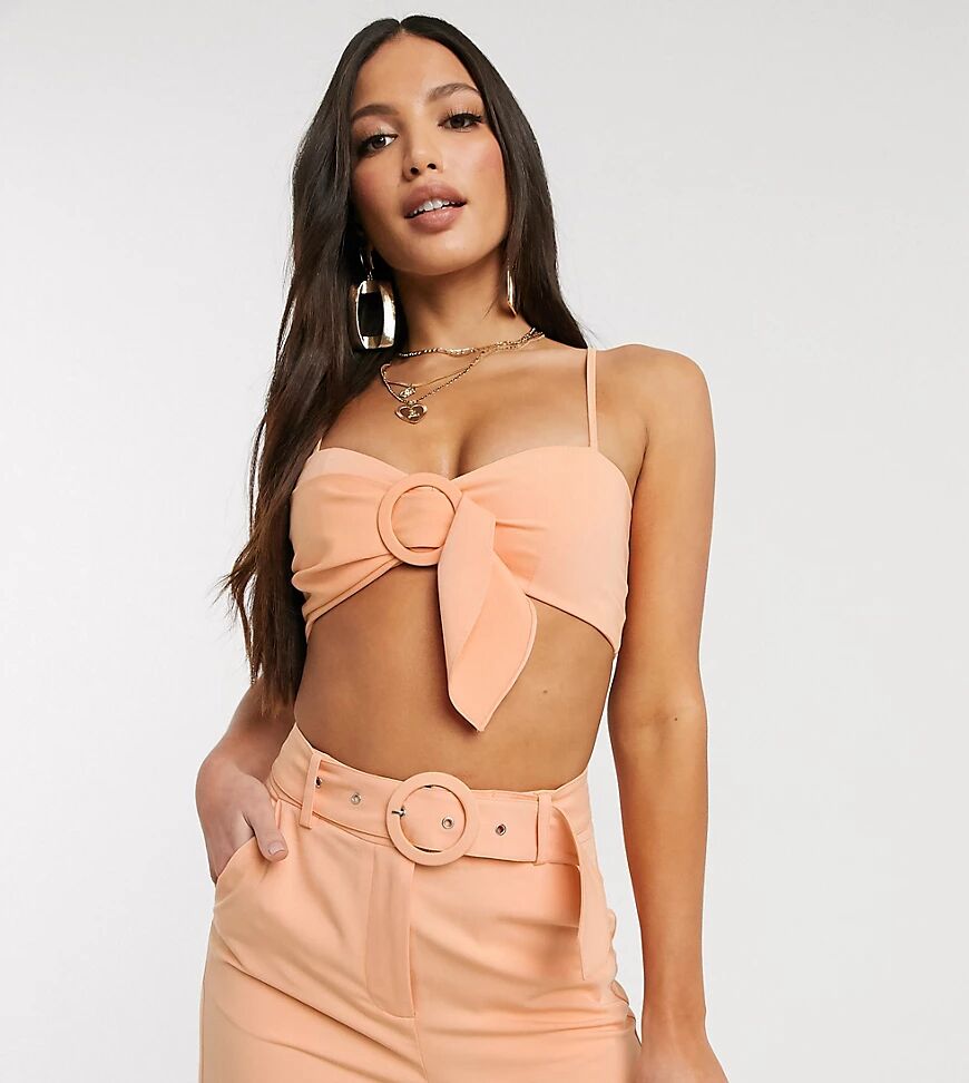 4th & Reckless Tall exclusive buckle detail crop top in sherbet orange  Orange