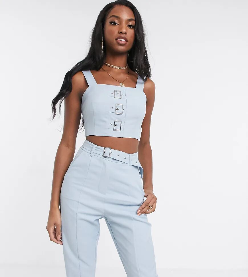 4th & Reckless Tall exclusive crop top with buckle detail in pale blue  Blue