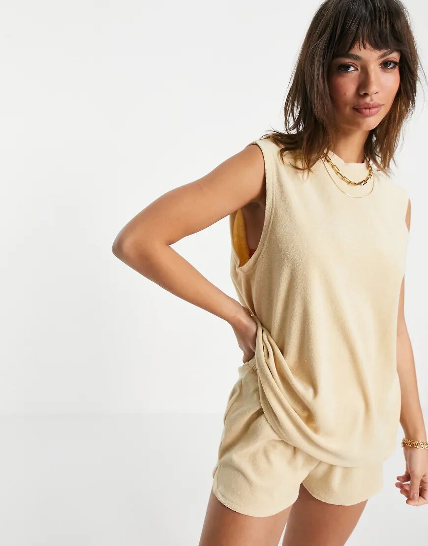 4th & Reckless towelled t-shirt co-ord in camel-Brown  Brown