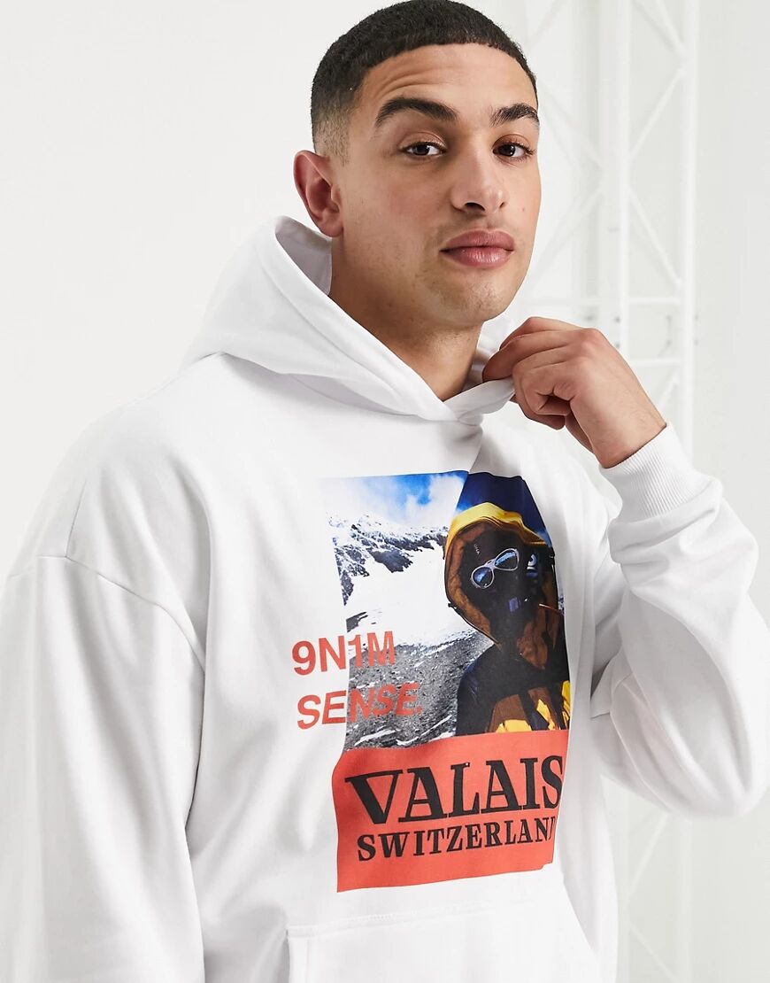 9N1M SENSE hoodie in white with valais print  White