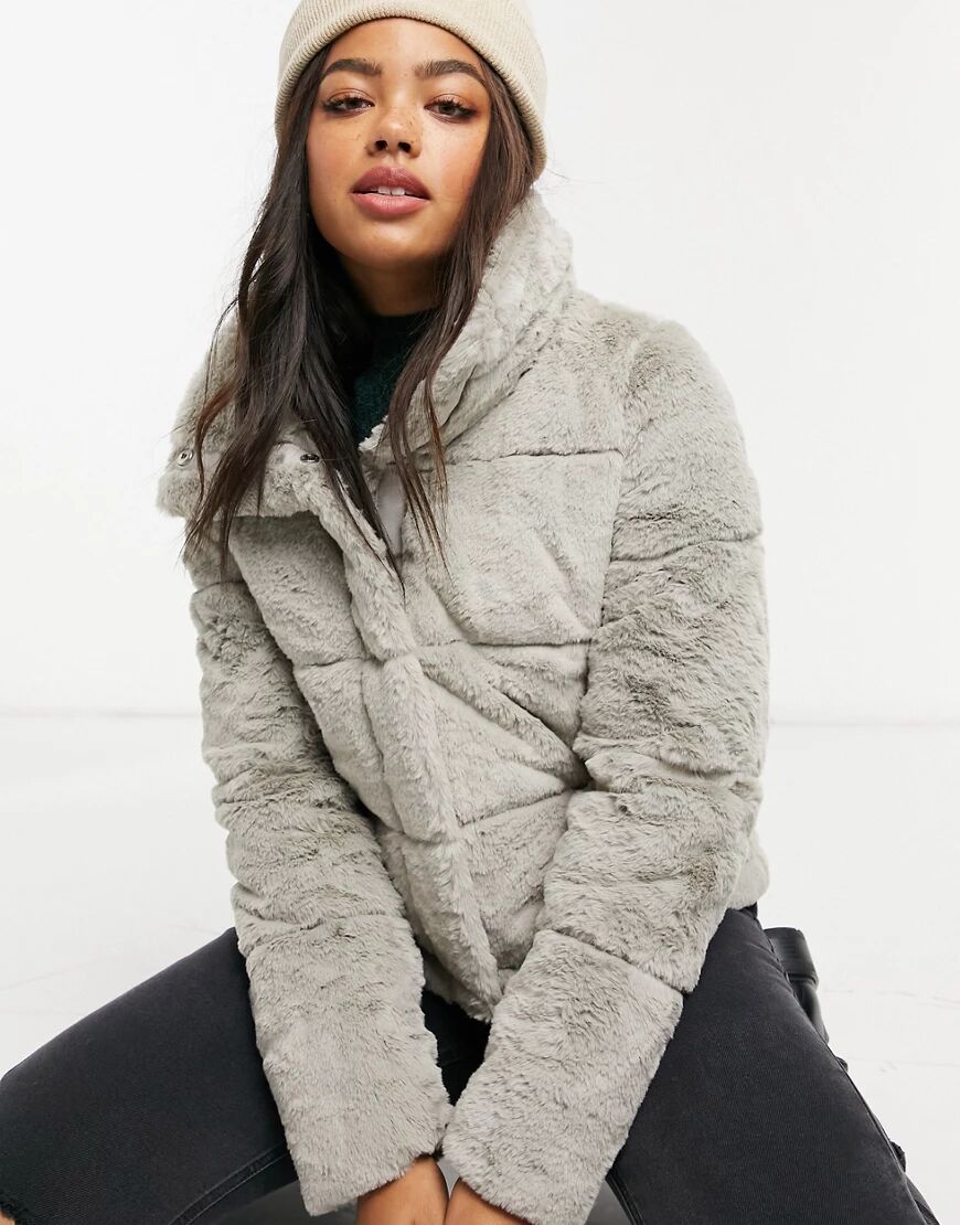 Abercrombie & Fitch faux fur padded jacket in grey  Grey