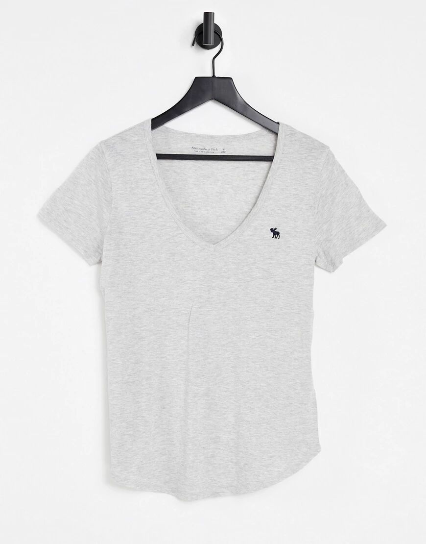 Abercrombie & Fitch v neck logo tee in grey  Grey