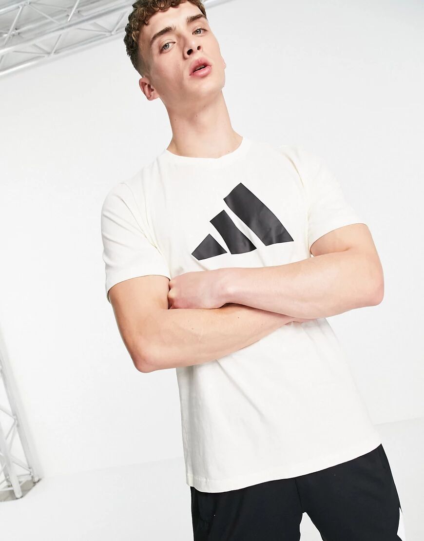 adidas performance adidas 3 bar logo t-shirt in cream-White  White