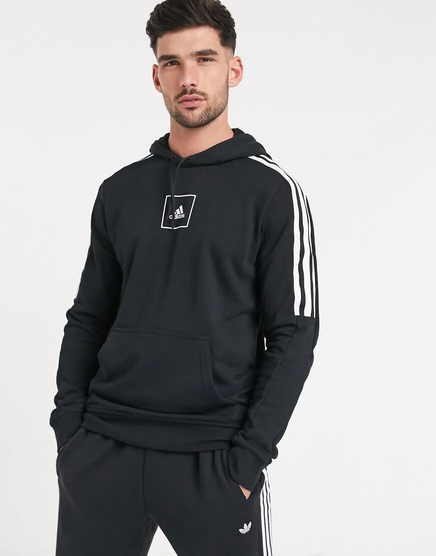 adidas 3 stripe tape hoodie in black  Black