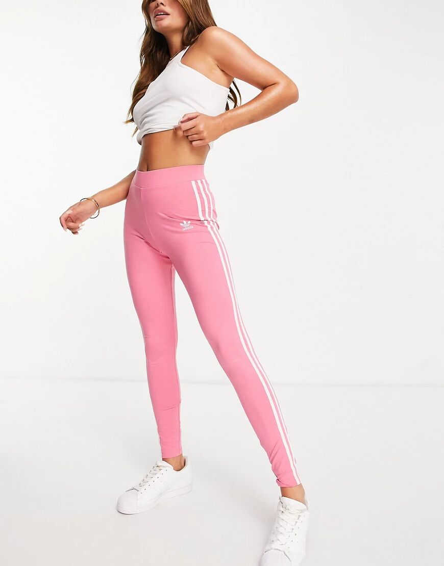 adidas Originals adicolor three stripe logo leggings in pink  Pink
