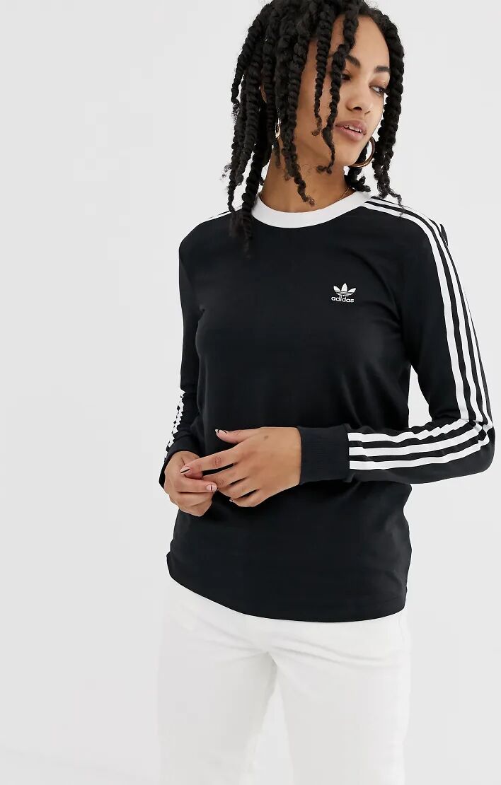 adidas Originals adicolor three stripe long sleeve t-shirt in black  Black