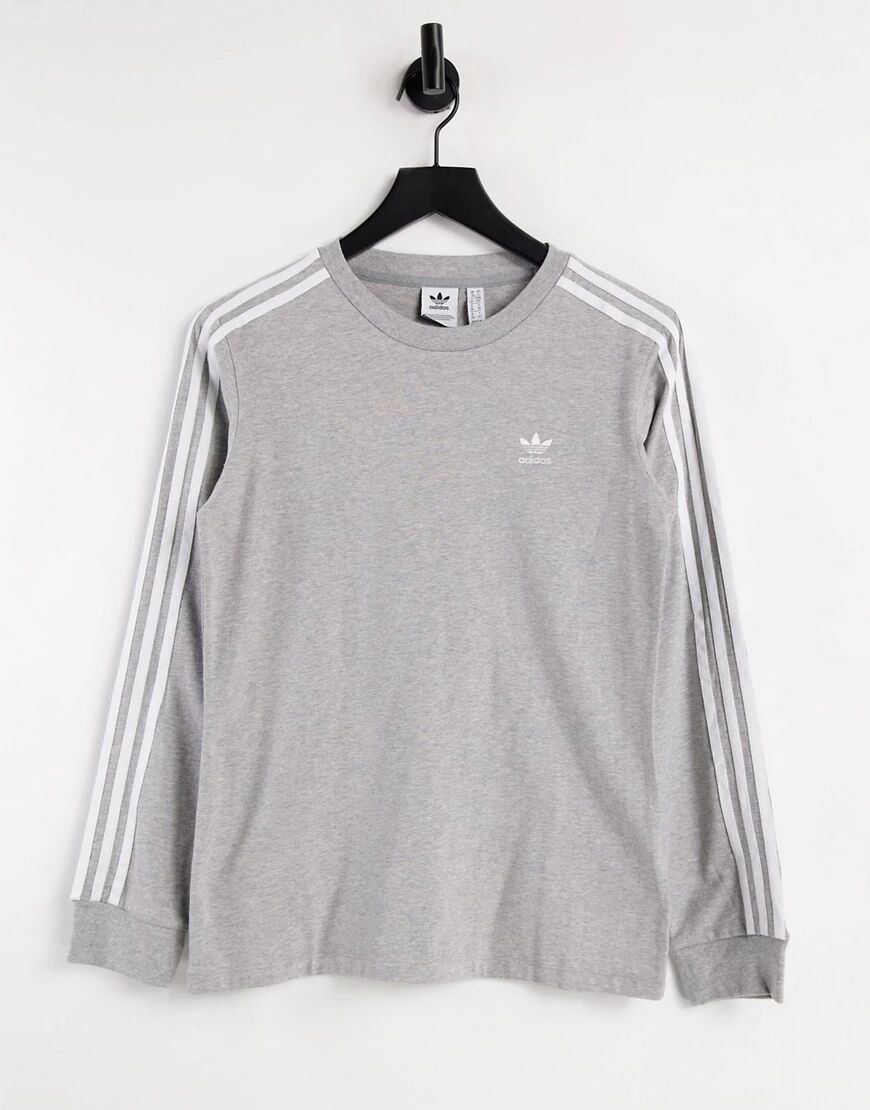 adidas Originals adicolor three stripe long sleeve t-shirt in grey  Grey