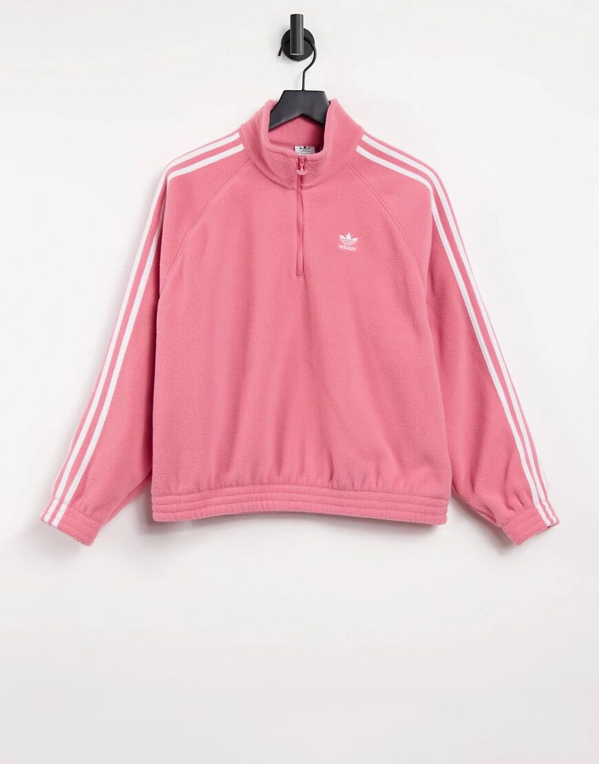 adidas Originals adicolor three stripe quarter zip fleece sweatshirt in hazy rose-Pink  Pink