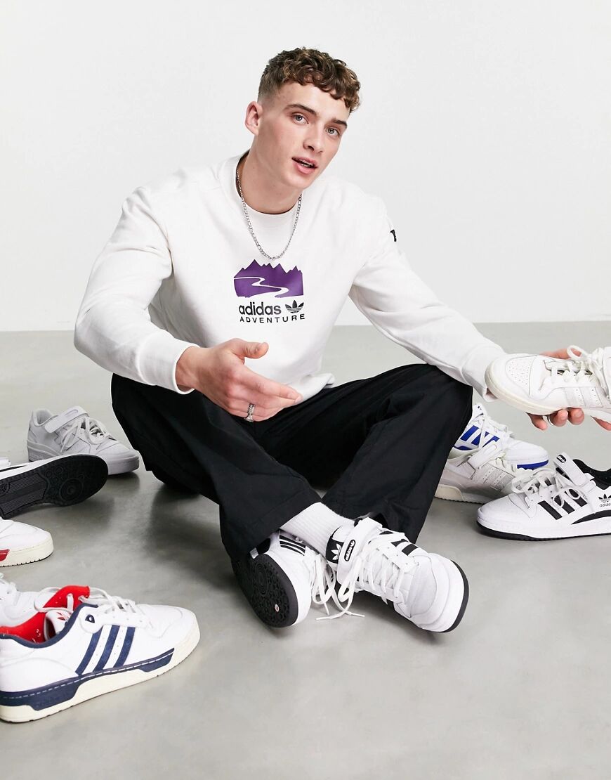 adidas Originals Adventure central print sweatshirt in white  White