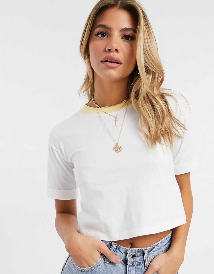 adidas Originals cropped trefoil t-shirt in white and yellow  Yellow