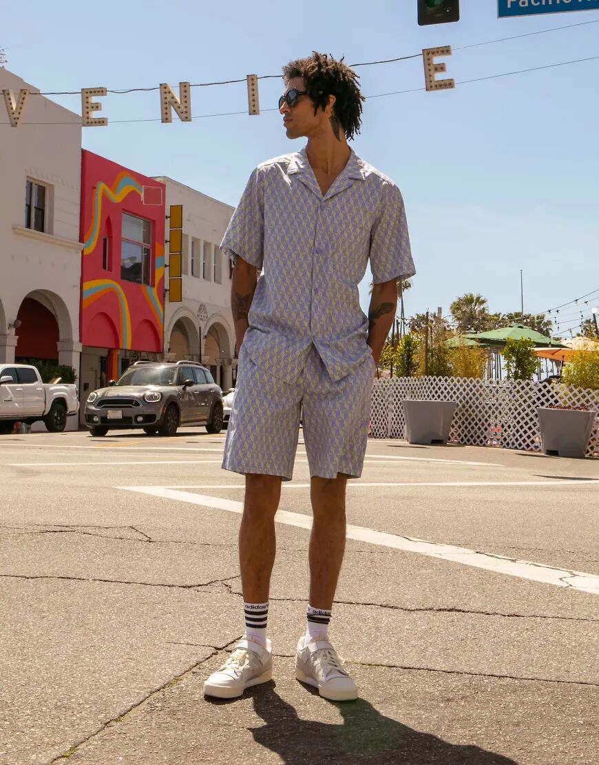 adidas Originals 'Summer Club' all over logo print short sleeve shirt in lilac-Purple  Purple