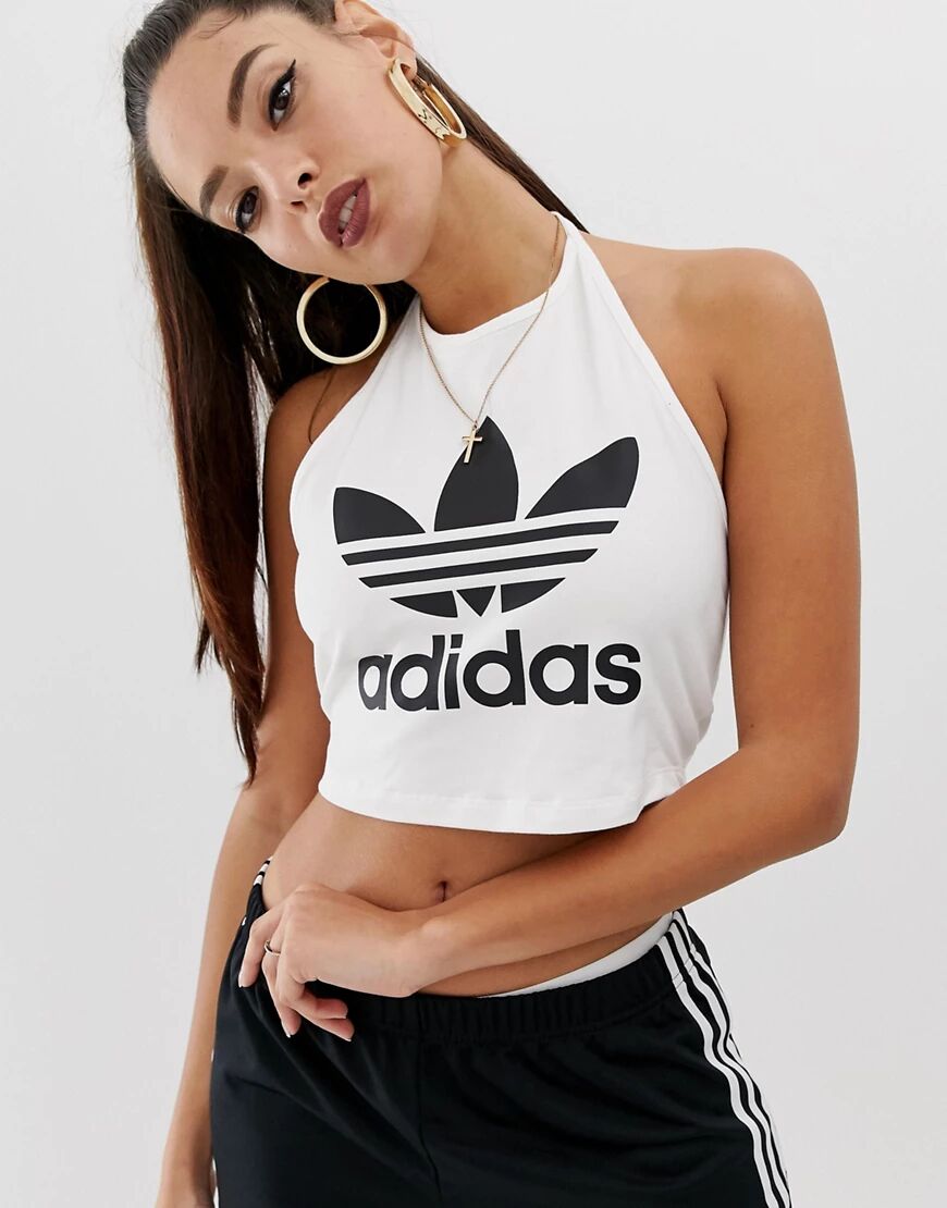 adidas Originals trefoil halter tank in white  White