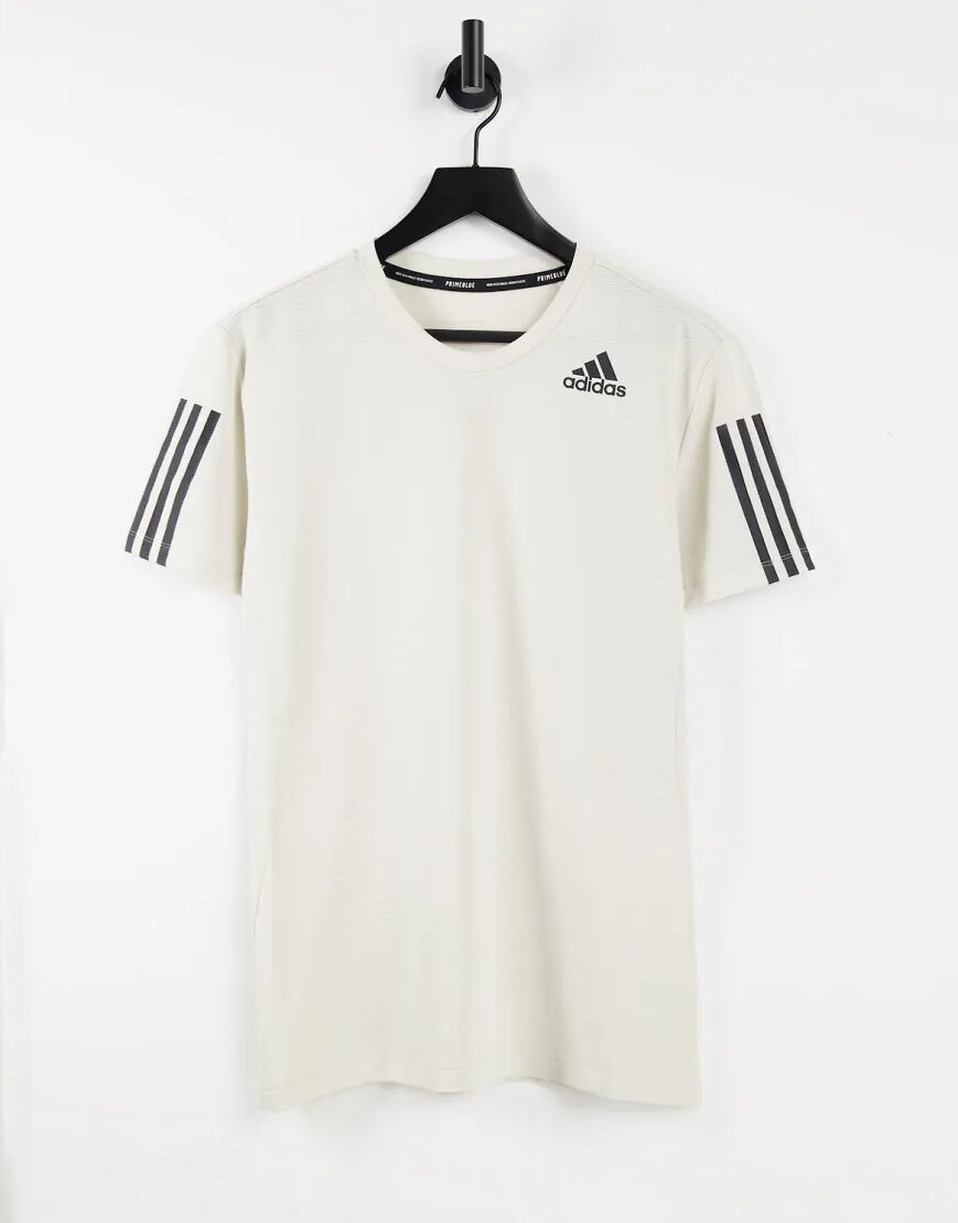 adidas performance adidas Training Aeroready 3 stripe tech t-shirt in stone-Neutral  Neutral