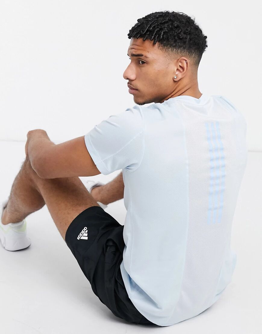 adidas Training back stripe t-shirt in light blue  Blue