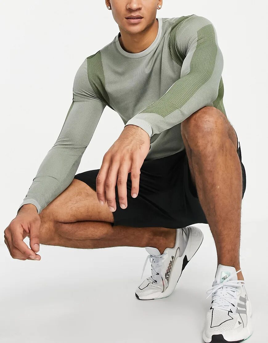 adidas Training Yoga seamless long sleeve in cream/green-Multi  Multi