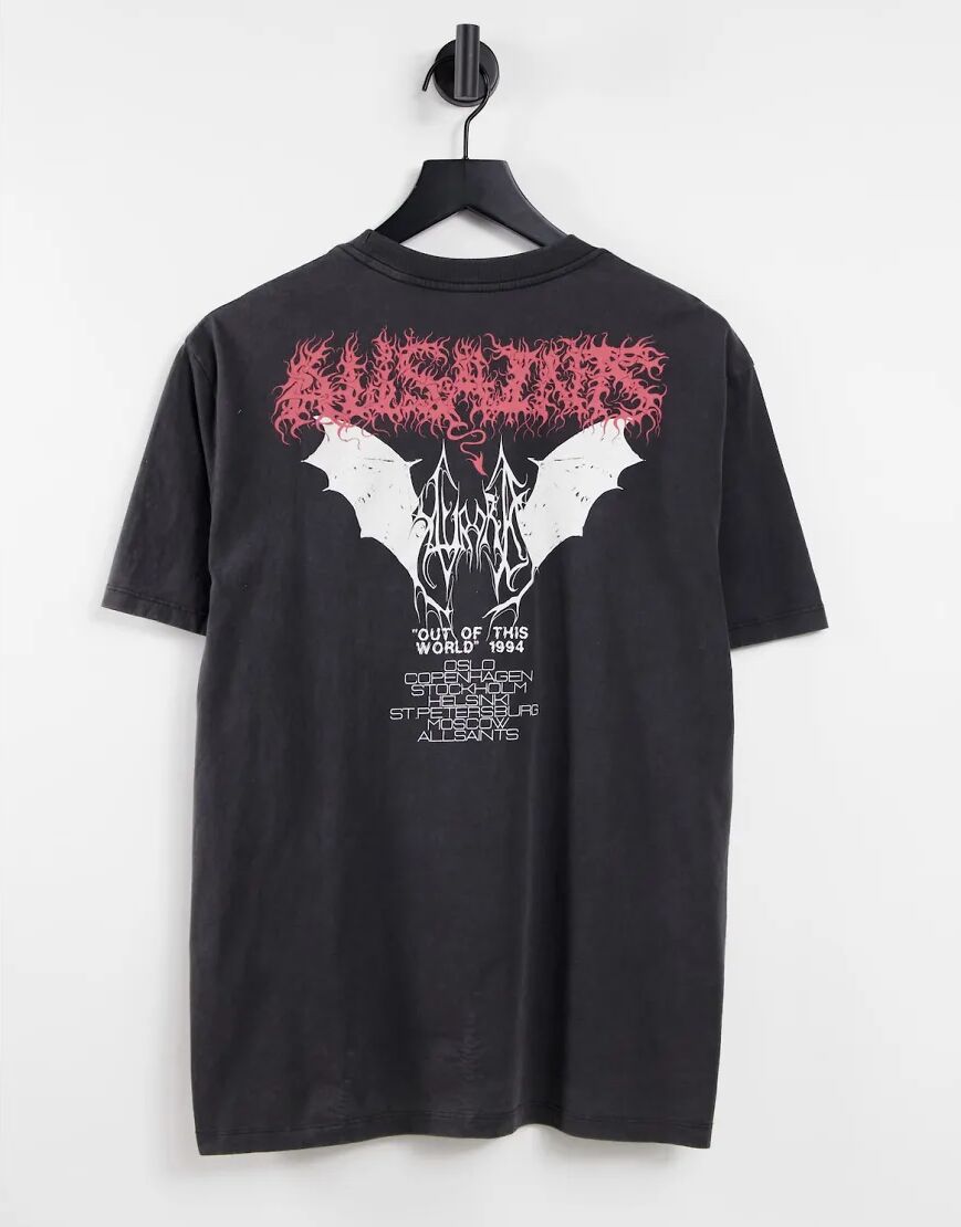 Allsaints aurocide central logo t-shirt in black  Black