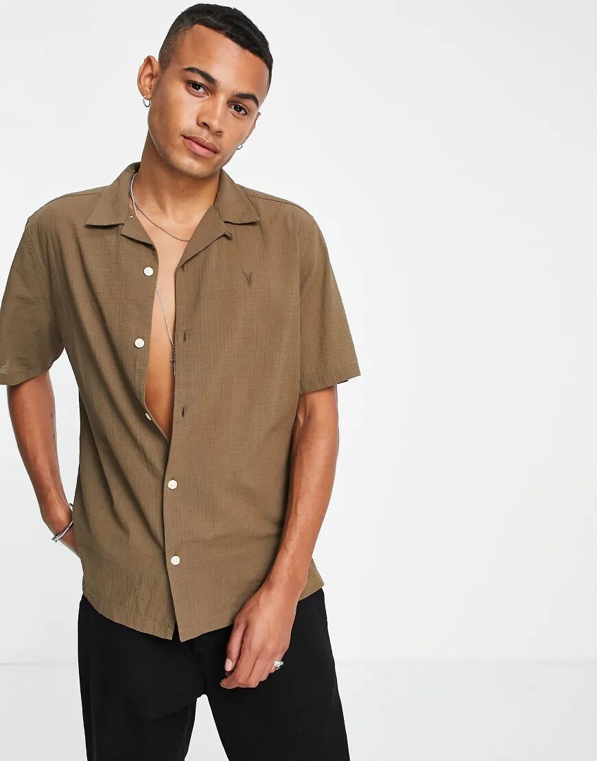 AllSaints revere collar shirt in khaki-Green  Green