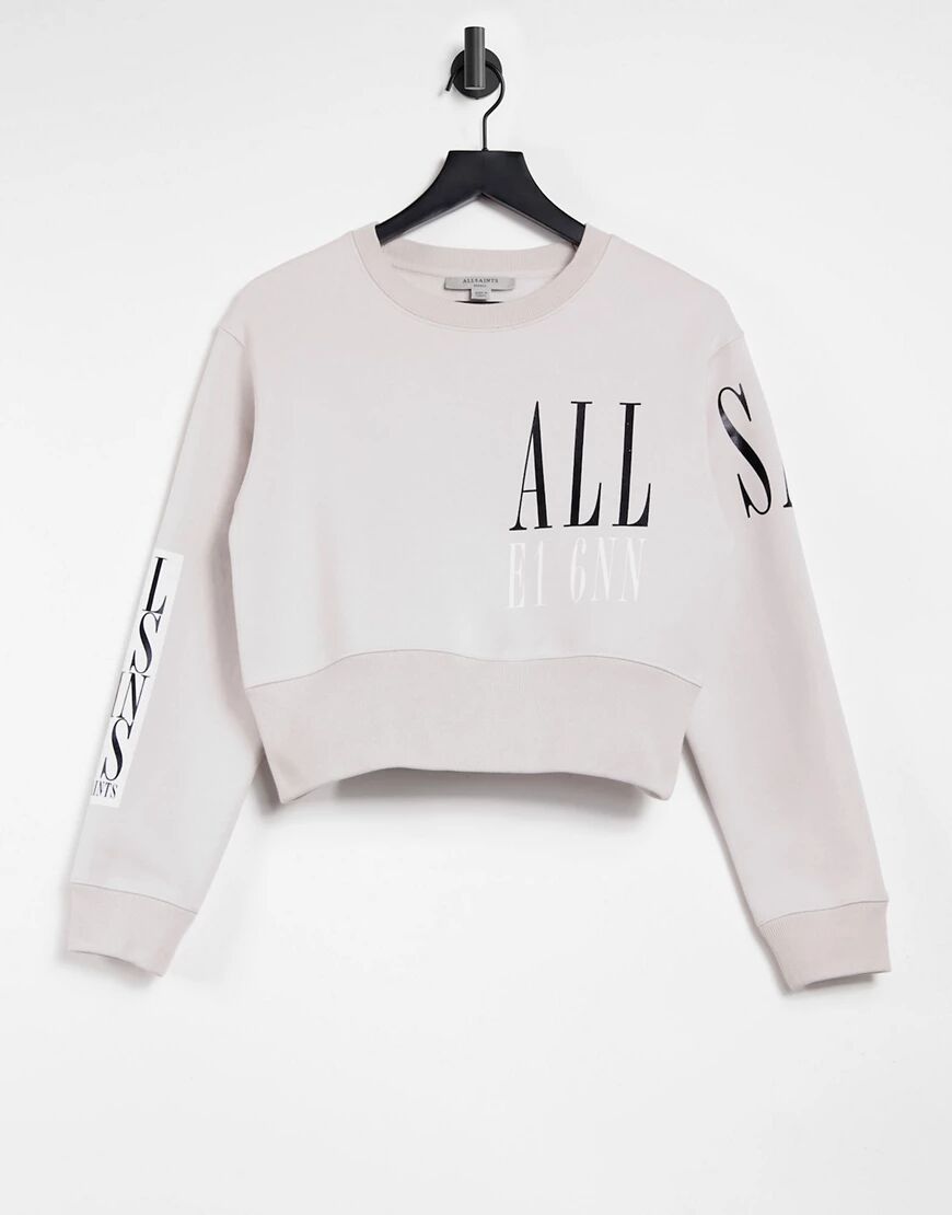 AllSaints Separo Eva cropped logo sweatshirt in off white  White