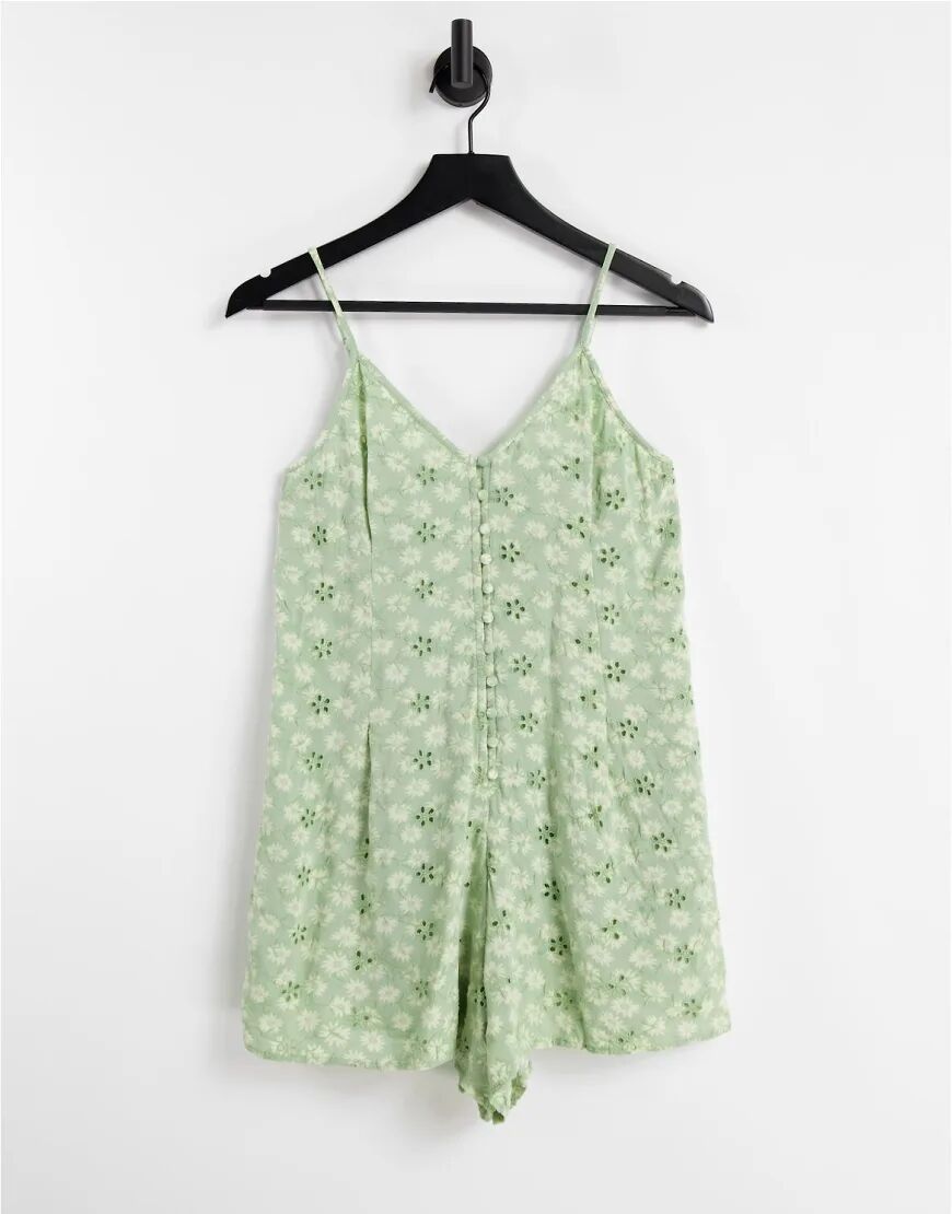 American Eagle 4357 strappy tie back printed playsuit in sage-Green  Green