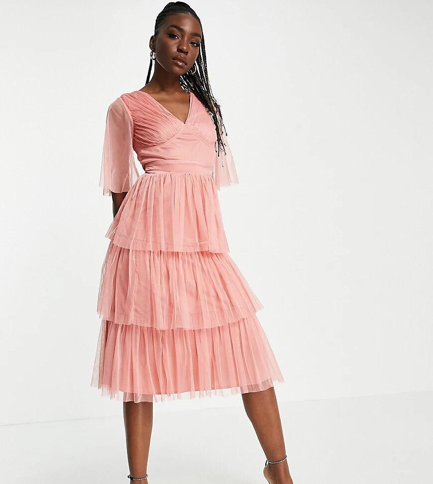 Anaya Tall Anaya With Love Tall flutter sleeve midi dress in coral-Pink  Pink