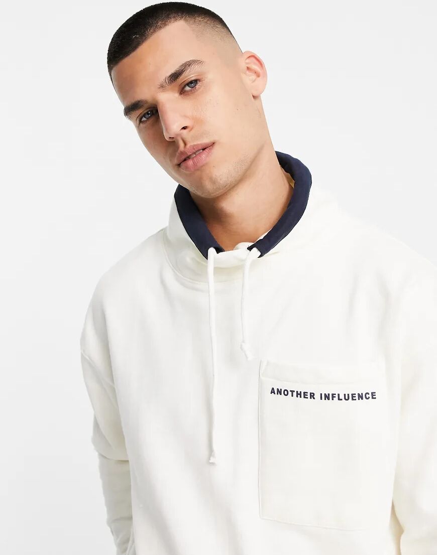 Another Influence drawstring hem funnel neck sweatshirt in ecru-White  White