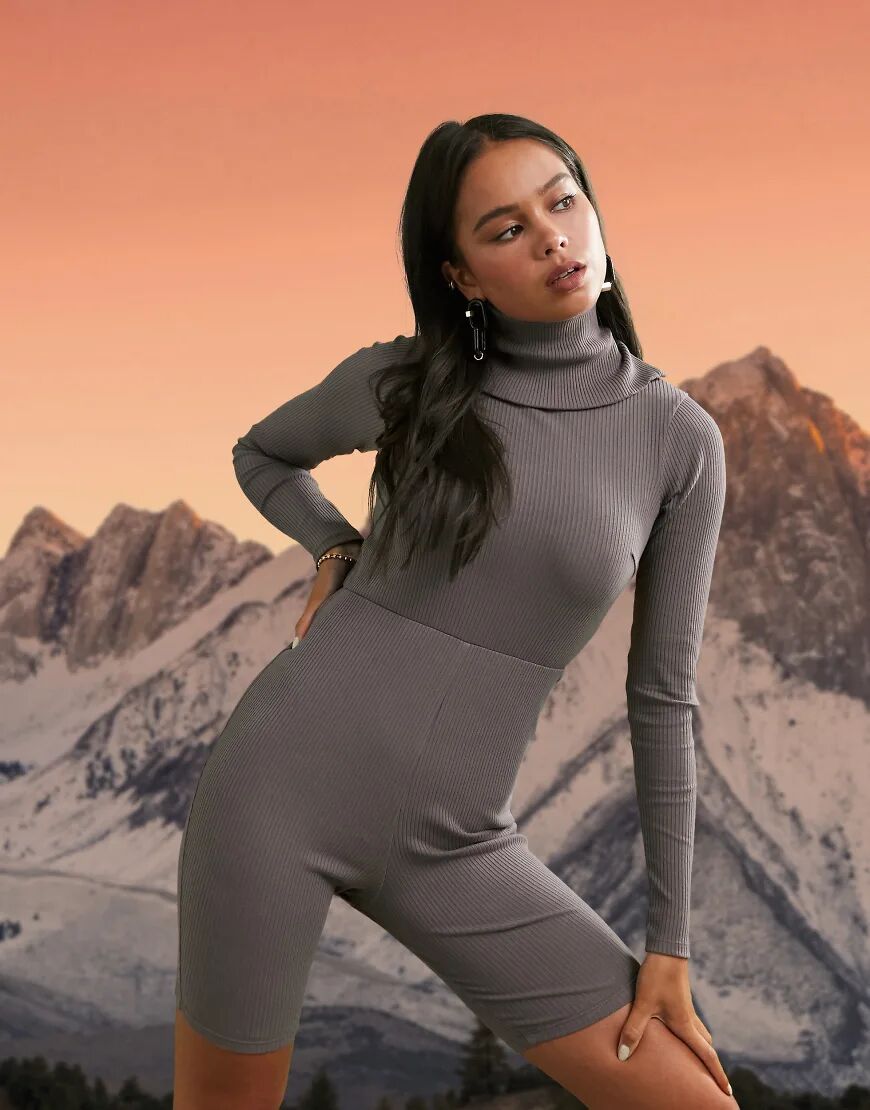 ASOS 4505 long sleeve short unitard-Grey  Grey