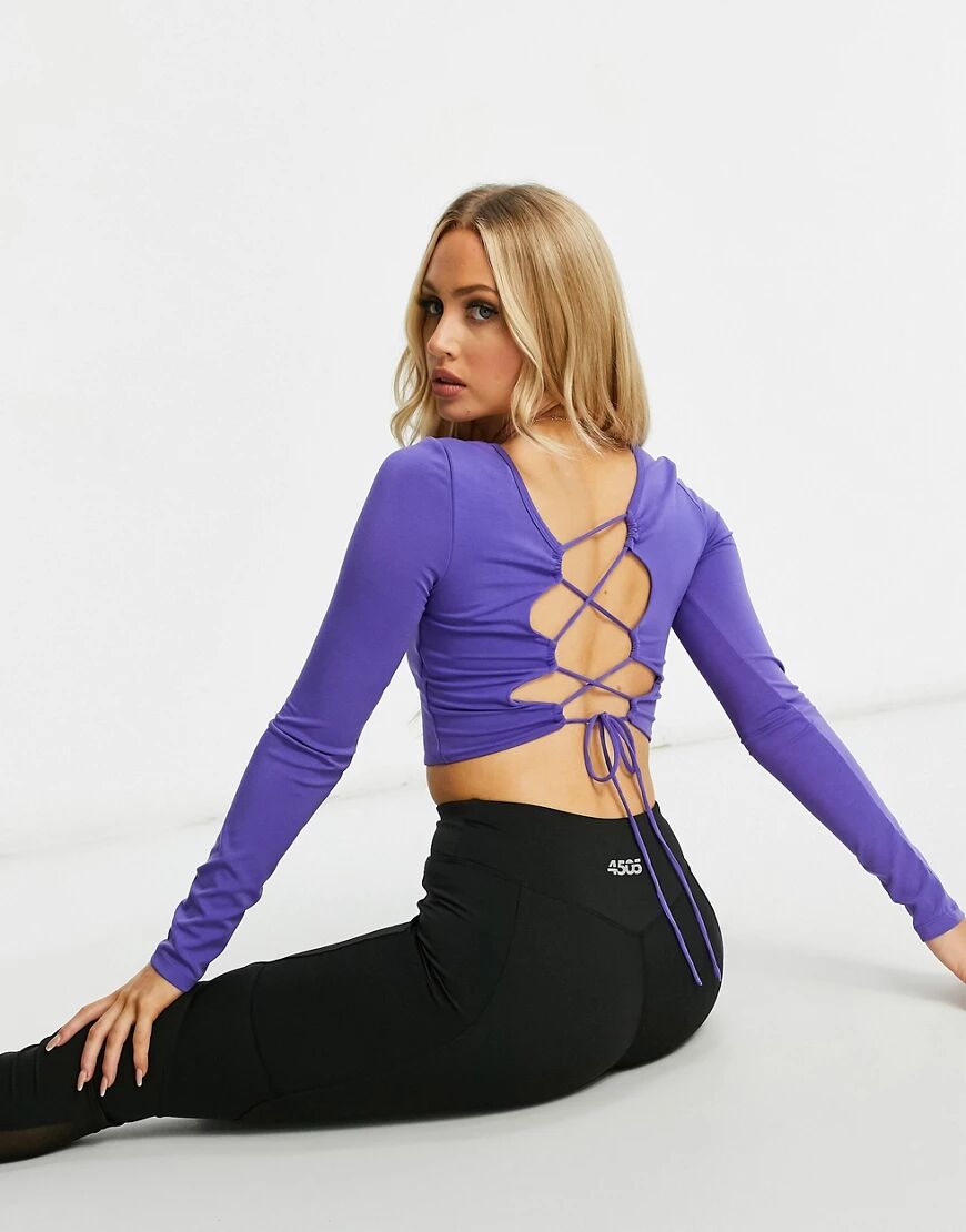 ASOS 4505 long sleeve yoga top with lattice back detail in peached jersey-Blue  Blue