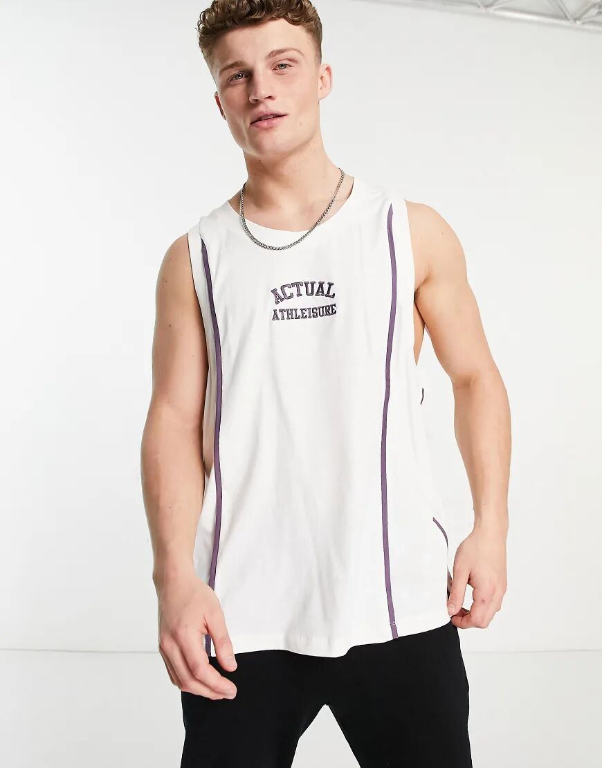 ASOS Actual Athleisure basketball vest in ecru with embroidered chest logo and seam detail-White  White