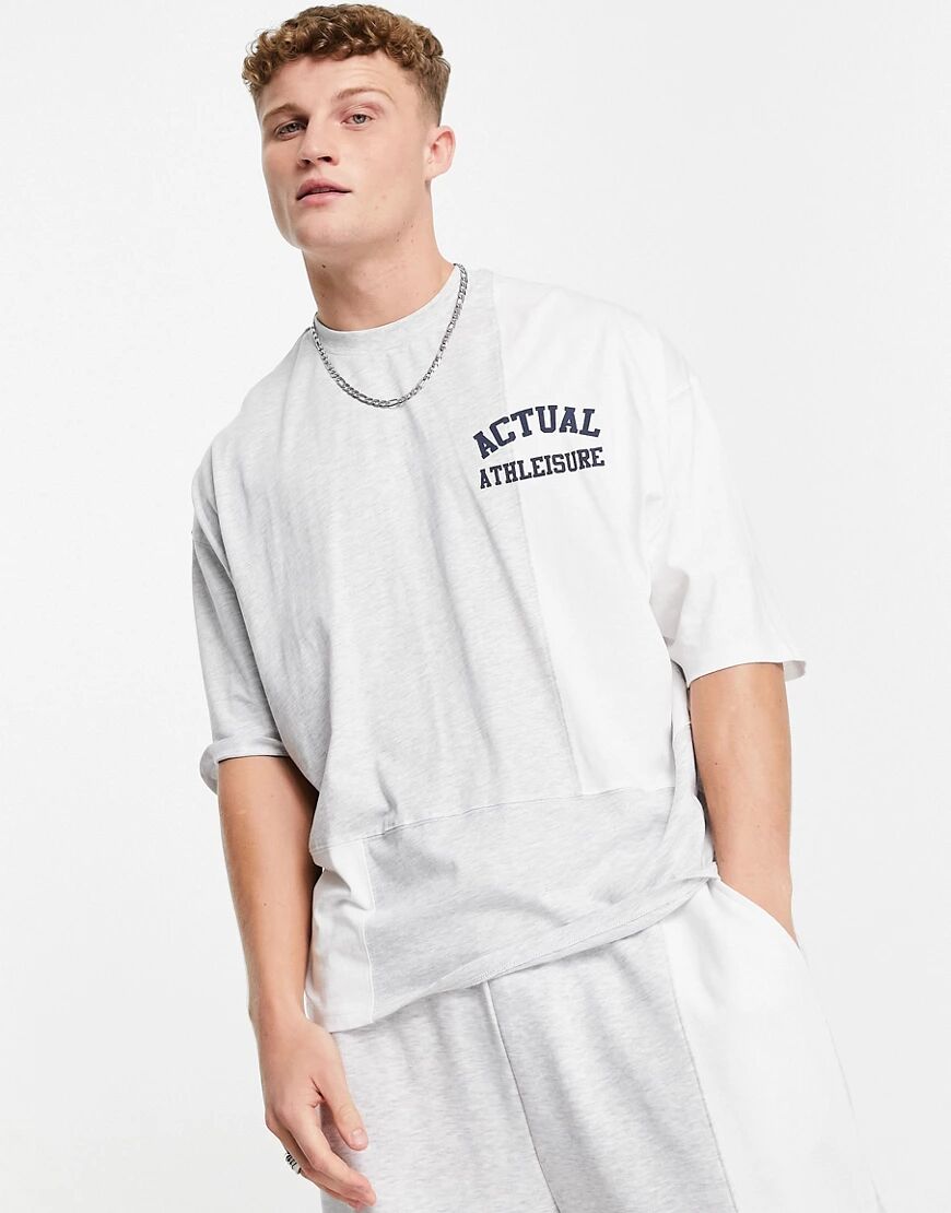 ASOS Actual Athleisure co-ord oversized t-shirt with cut and sew panelling in ecru-White  White