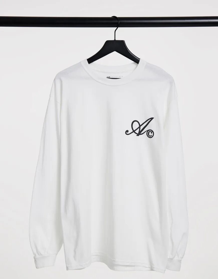 ASOS Actual long sleeve t-shirt in white with chest logo  White