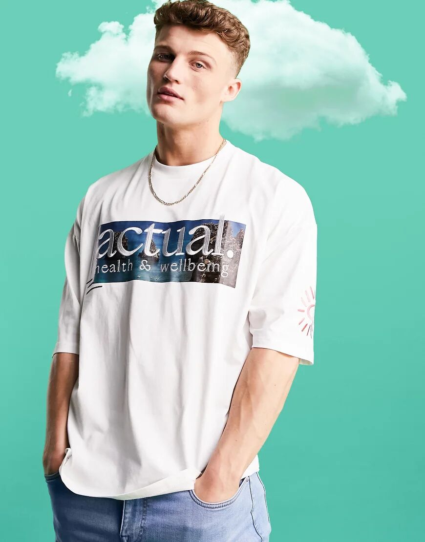 ASOS Actual oversized t-shirt with graphic print and 3D printed logo in off white-Neutral  Neutral