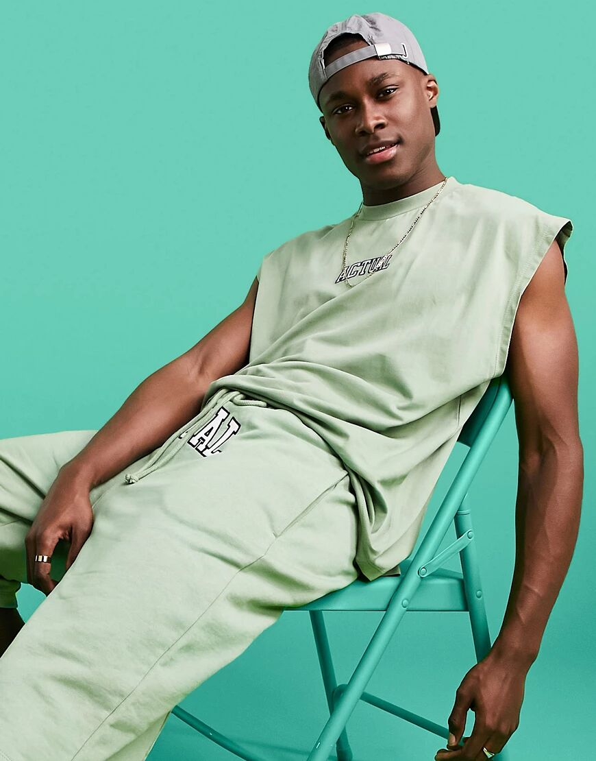 ASOS Actual oversized vest with chest logo embroidery in green  Green