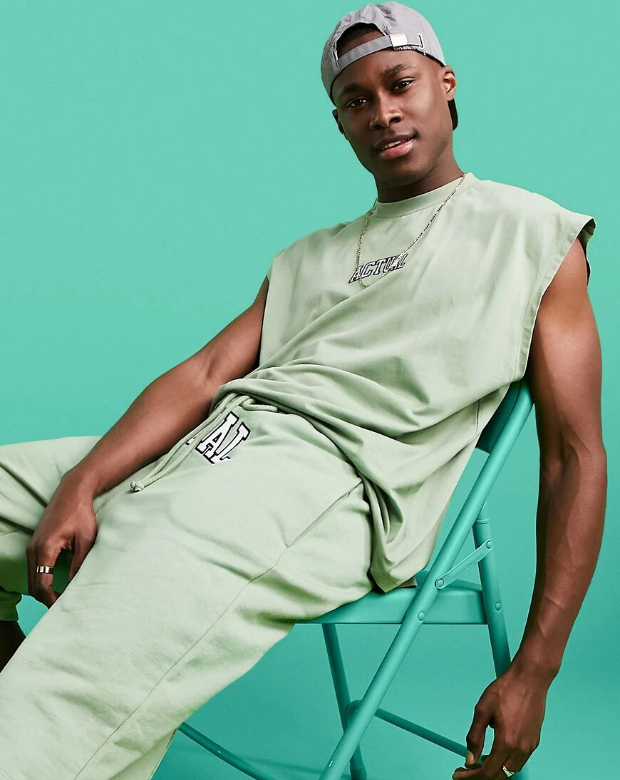 ASOS Actual oversized vest with chest logo embroidery in green  Green