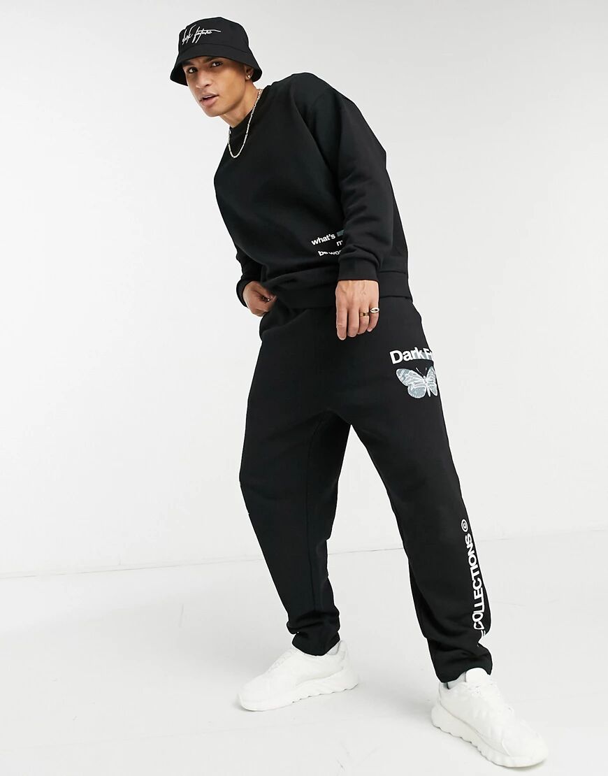 ASOS Dark Future co-ord oversized joggers with blurred graphic print in black  Black