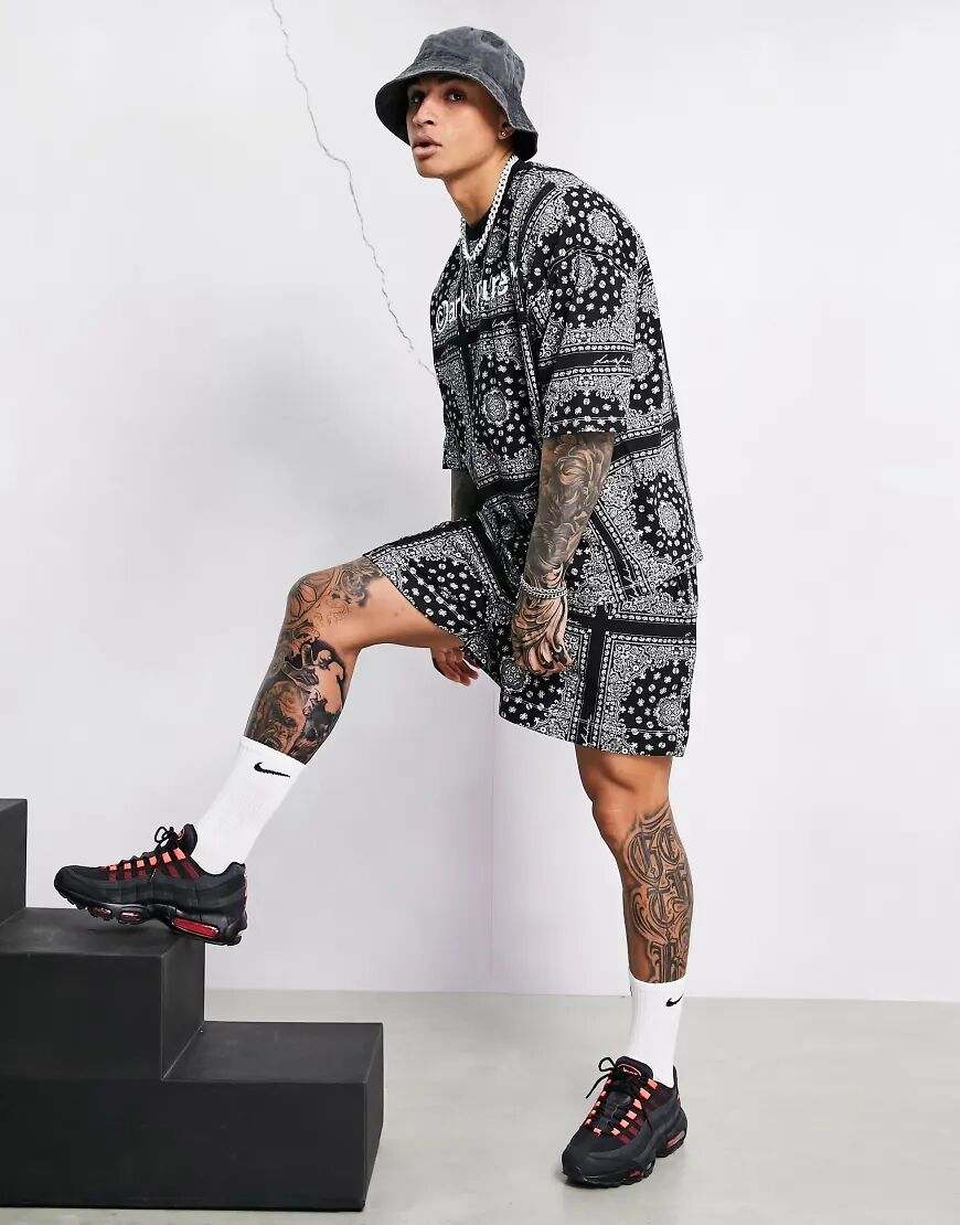 ASOS Dark Future co-ord relaxed short with all over tile print in black  Black