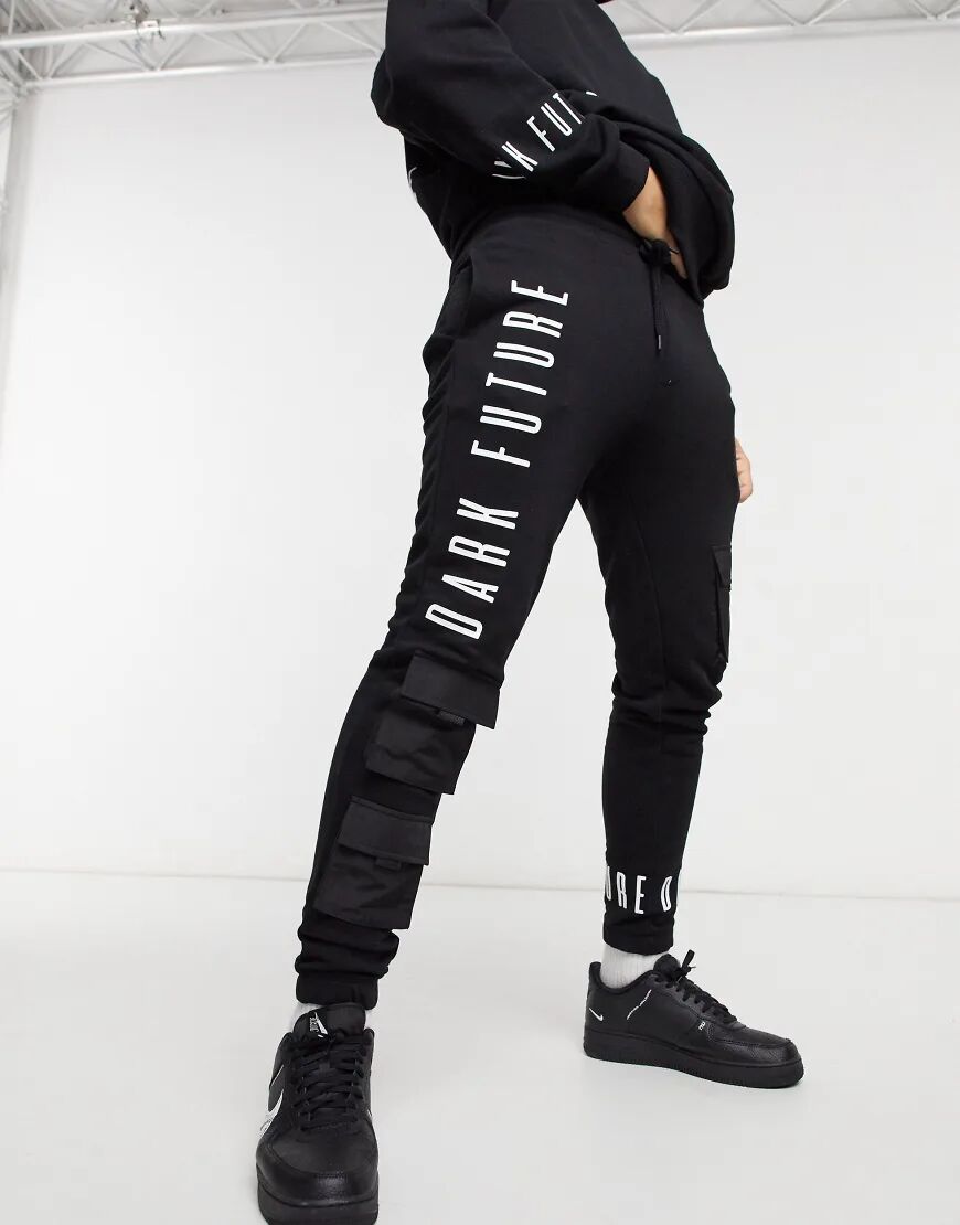 ASOS Dark Future co-ord tapered joggers with utility pockets-Black  Black