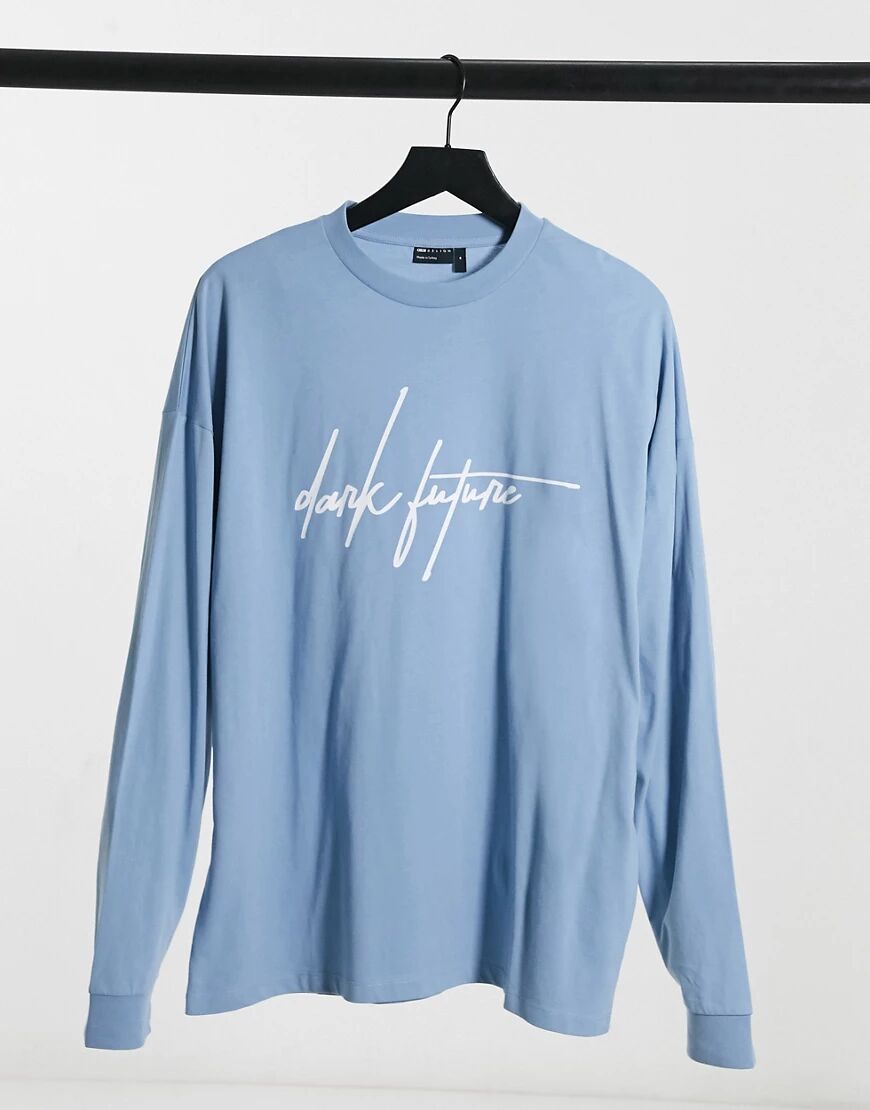 ASOS Dark Future oversized long sleeve t-shirt with script logo in soft blue  Blue