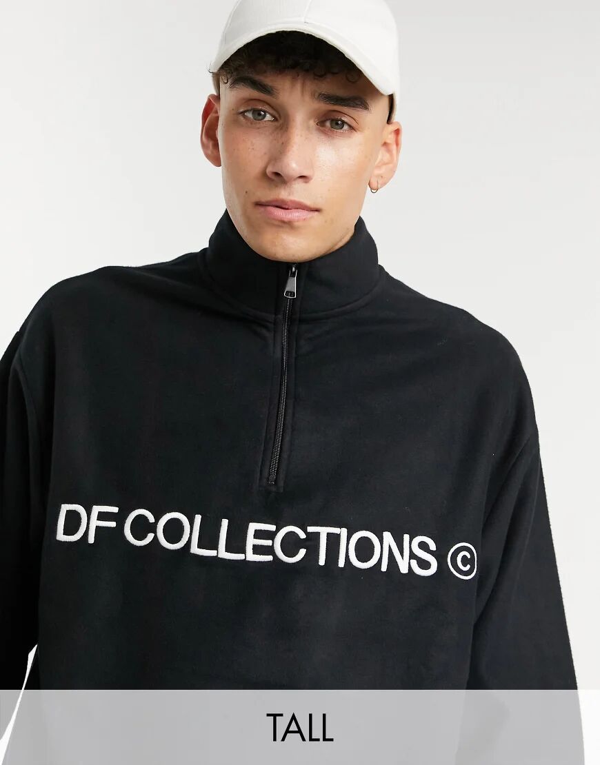 ASOS Dark Future Tall oversized polar fleece sweatshirt with half zip in black  Black