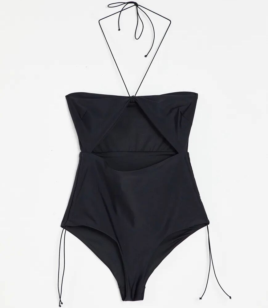 ASOS DESIGN 00s micro strapping bandeau swimsuit in slinky black  Black