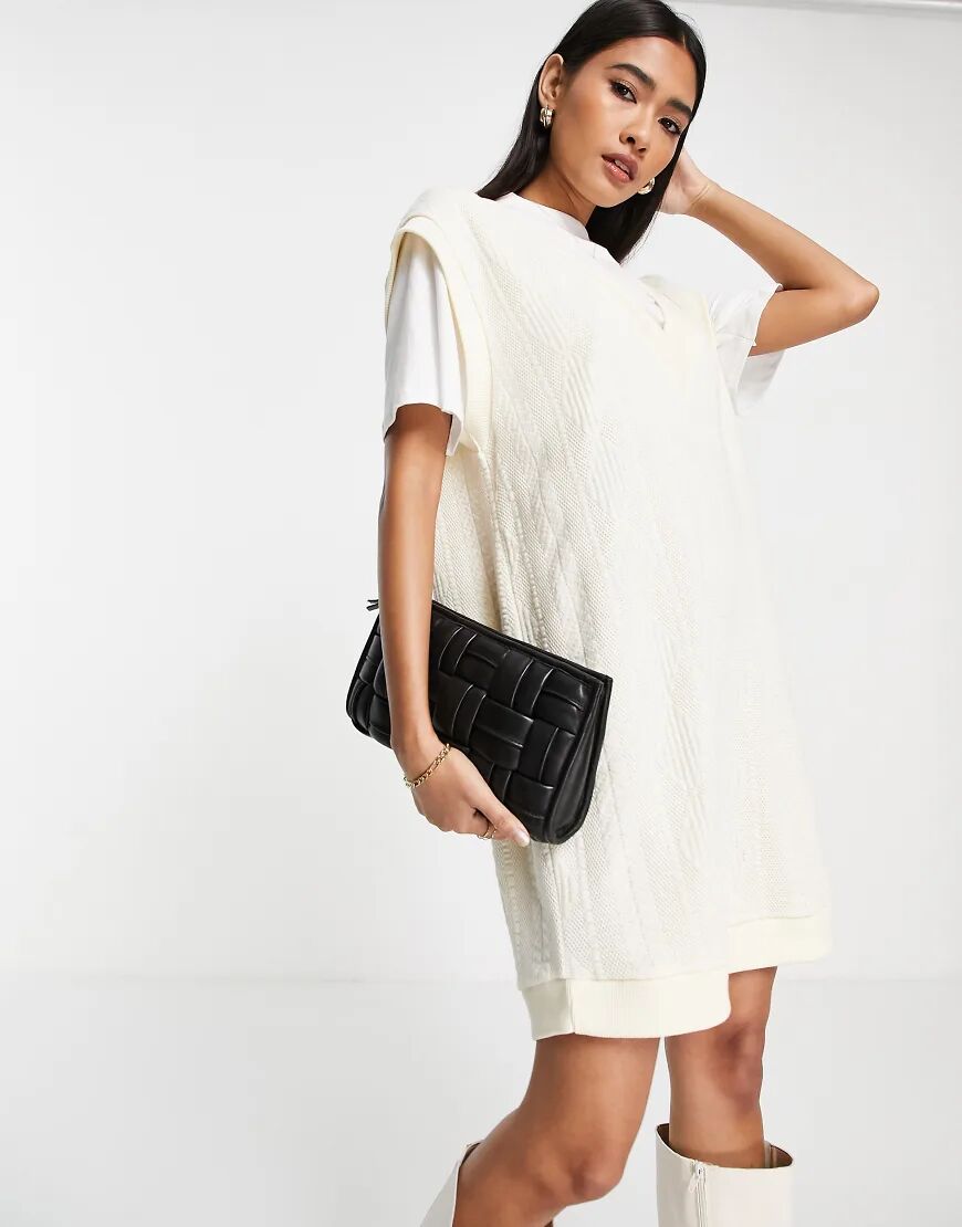 ASOS DESIGN 2 in 1 cable knit jumper dress in cream and white  White