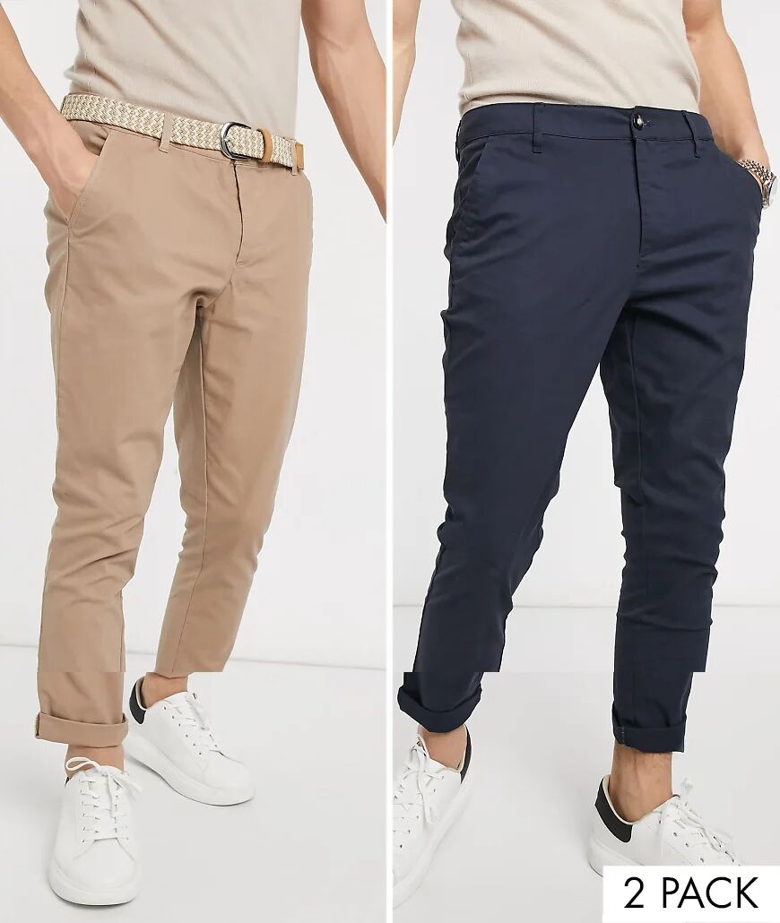 ASOS DESIGN 2 pack super skinny chinos in navy & stone save-Multi  Multi