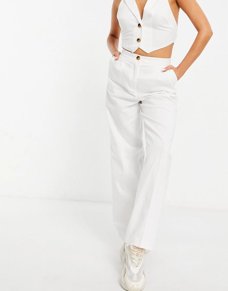 ASOS DESIGN 3 piece linen suit slide trouser-White  White