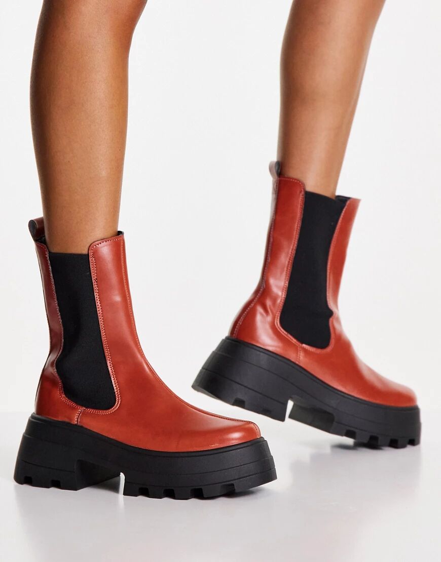 ASOS DESIGN Ada chunky chelsea boots in tan-Brown  Brown