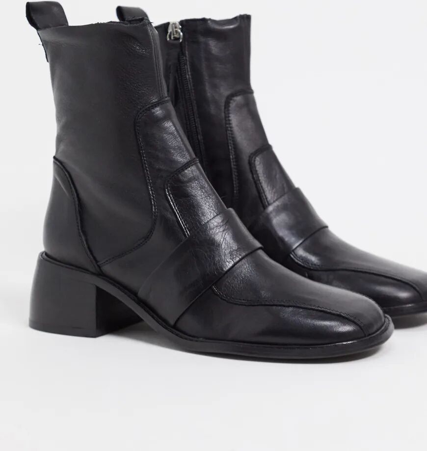 ASOS DESIGN Almond premium leather boots in black  Black