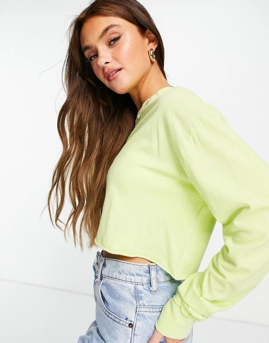 ASOS DESIGN boxy cropped top with thumbhole in washed lime-Green  Green