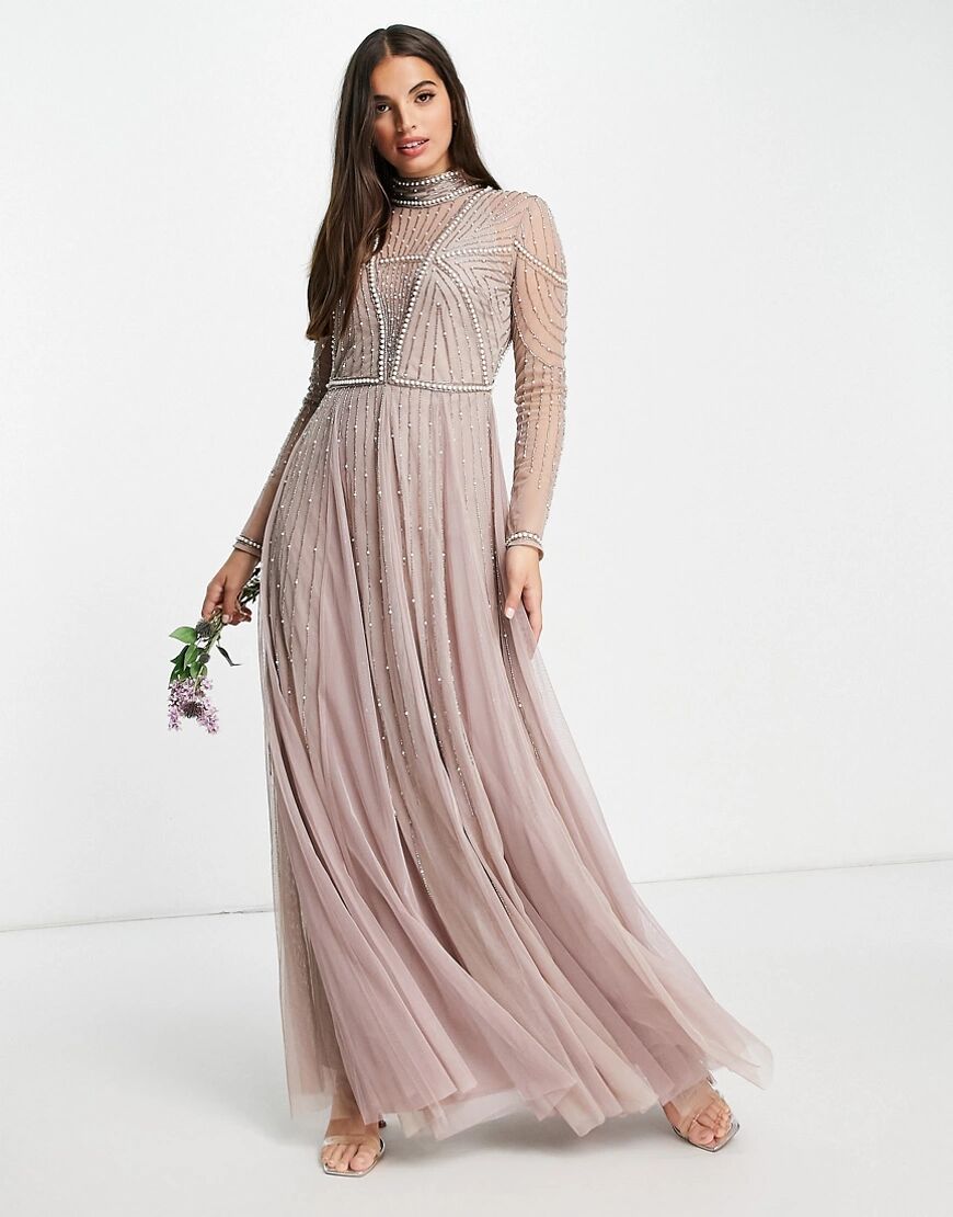 ASOS DESIGN Bridesmaid pearl embellished bodice maxi dress with tulle skirt-Multi  Multi