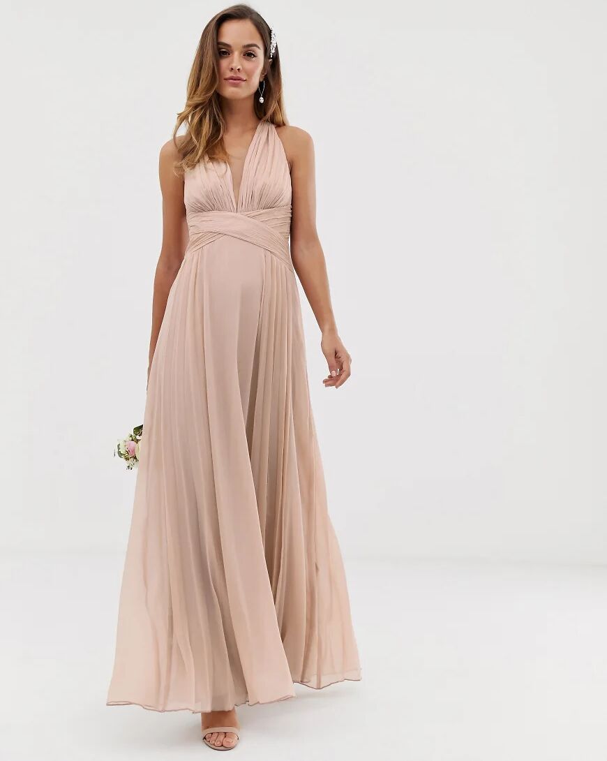 ASOS DESIGN Bridesmaid ruched bodice drape maxi dress with wrap waist-Neutral  Neutral