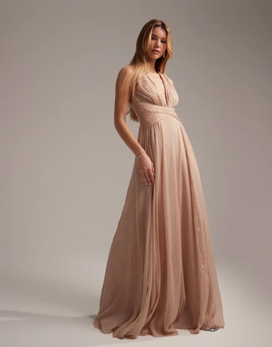 ASOS DESIGN Bridesmaid ruched bodice drape maxi dress with wrap waist-Pink  Pink