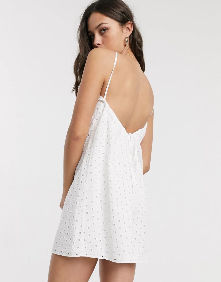 ASOS DESIGN broderie low back mini sundress in white  White